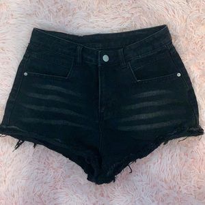 Shein black distressed short shorts